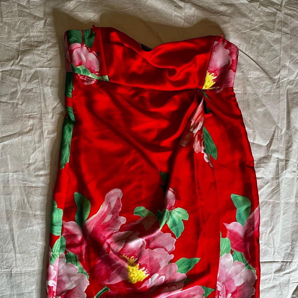NWT Zara Blogger Favorite Red Floral Maxi Dress with High Slit, Size L